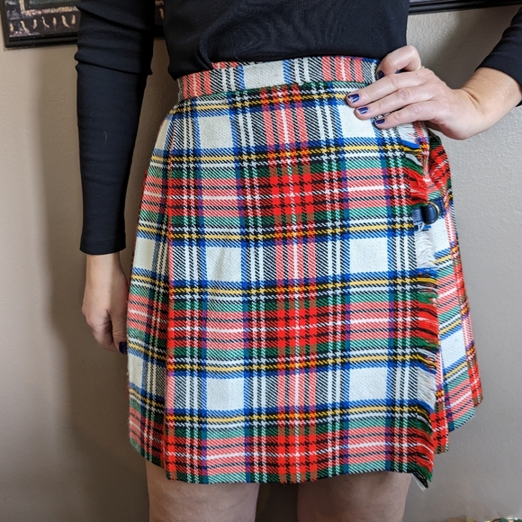 vintage PLAID PLEATED wrap SKIRT xs (E1) - Picture 2 of 9